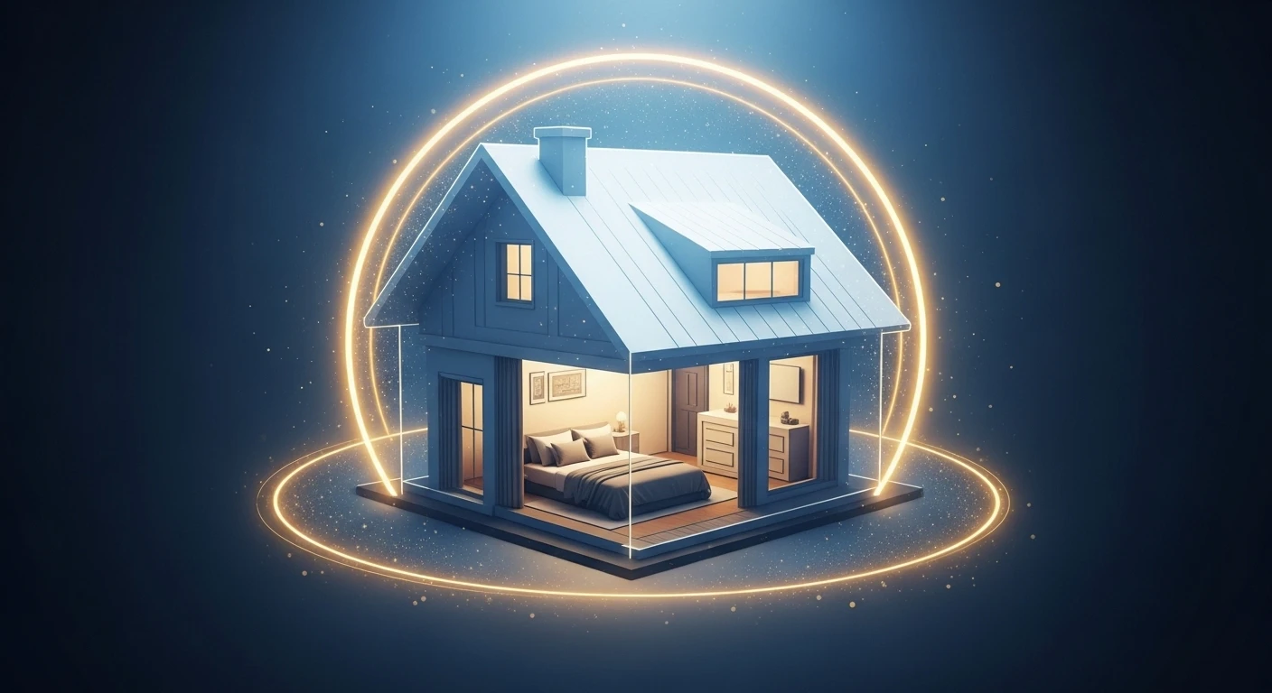 Một phòng ngủ ấm cúng với tông màu hồng phấn và be, giường ngủ được bài trí gọn gàng, có điểm tựa vững chắc, không có gương đối diện.