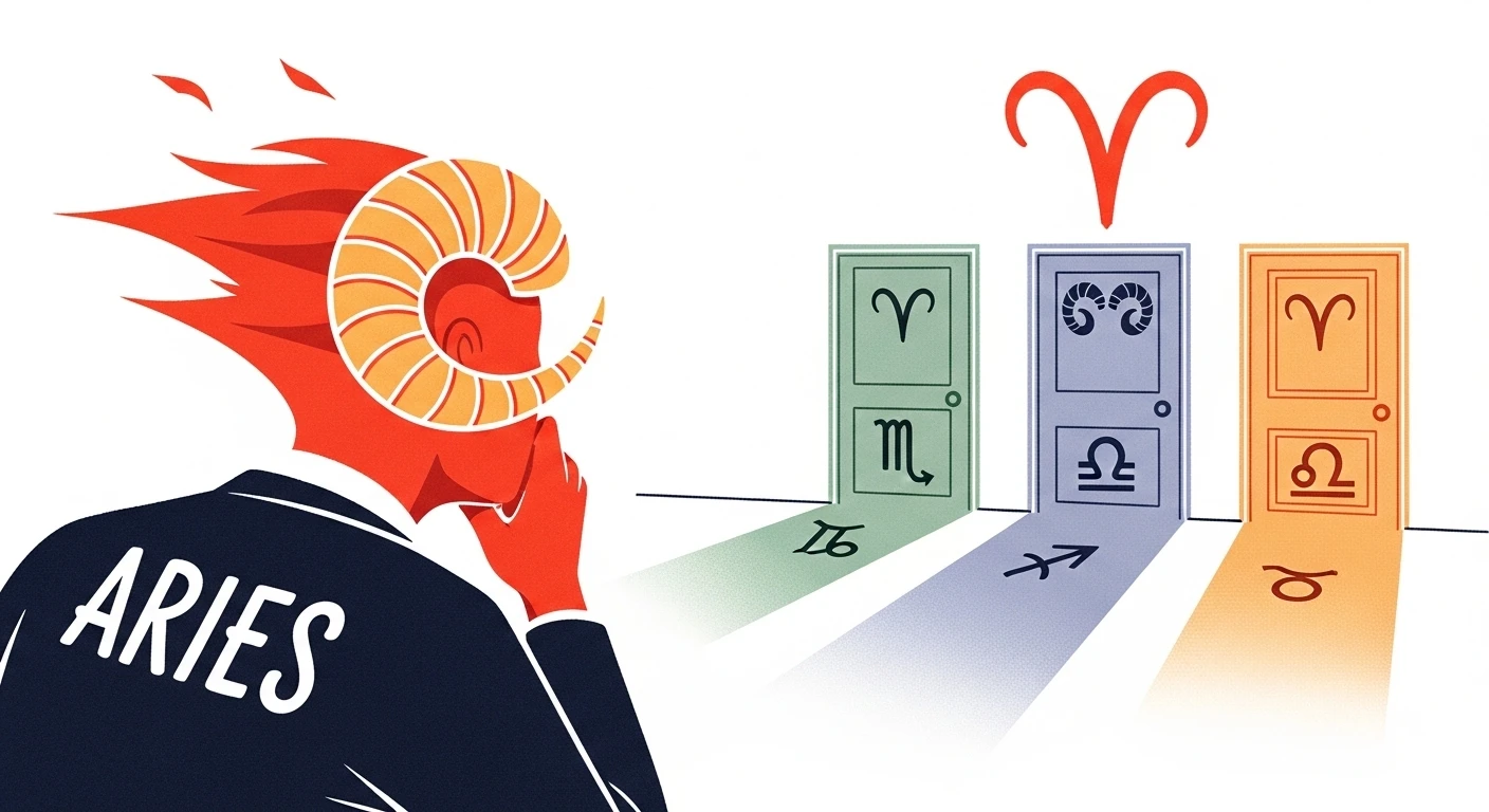 Một cặp đôi đang nắm tay nhau trên đỉnh núi, nhìn về phía chân trời, tượng trưng cho tinh thần phiêu lưu và khao khát chinh phục của Bạch Dương trong tình yêu.