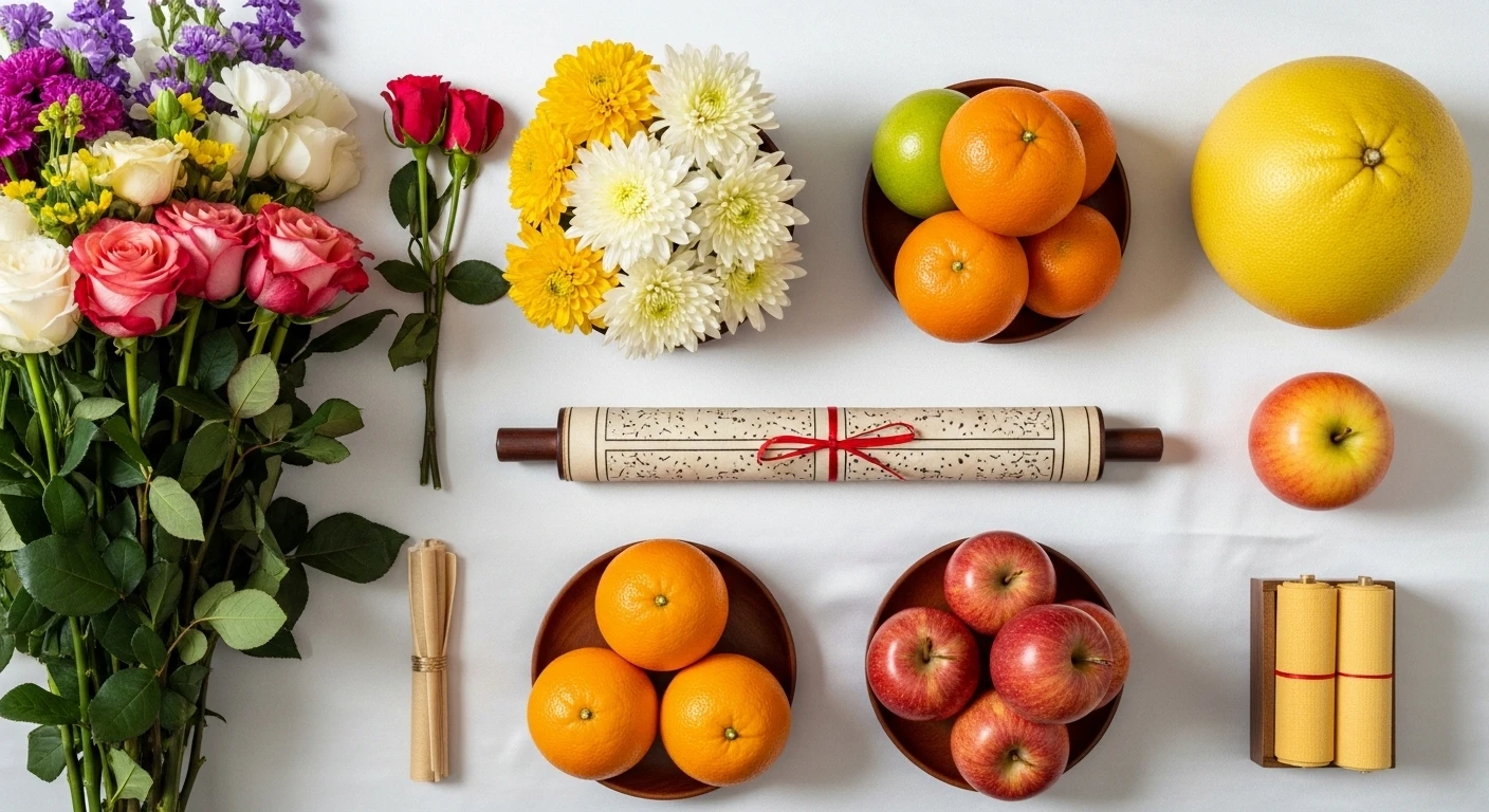 Mâm lễ cầu duyên đơn giản tại Chùa Hà với hoa, quả tươi, trầu cau và sớ được đặt trang trọng trên bàn thờ.