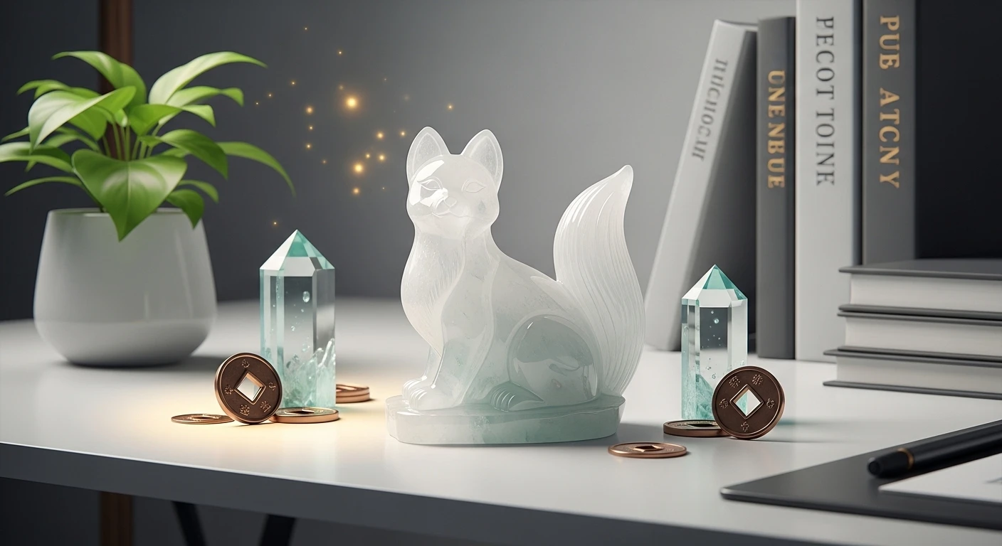 Một chiếc vòng tay đính charm hồ ly đá thạch anh hồng nhỏ xinh, đặt trên nền vải lụa mềm mại, thể hiện sự tinh tế và ý nghĩa phong thủy.