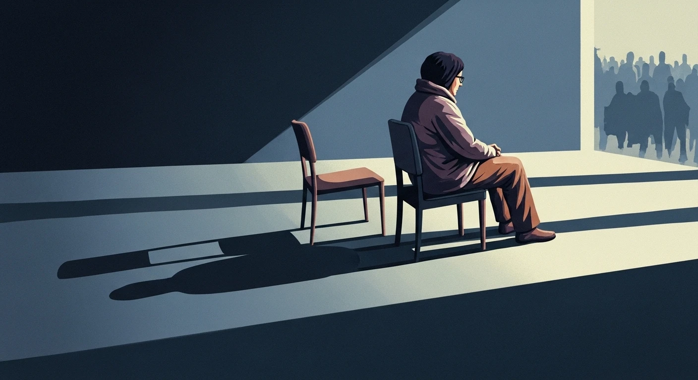 Một người phụ nữ trẻ đang ngồi một mình trong một quán cà phê vắng vẻ, ánh mắt xa xăm, thể hiện sự trầm tư về nỗi sợ cô đơn hoặc những suy tư về các mối quan hệ.