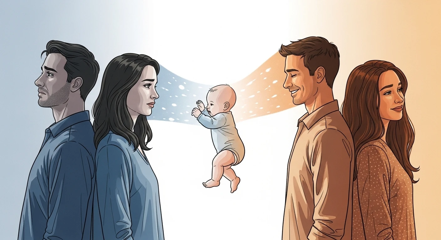 Hình ảnh một gia đình trẻ hạnh phúc với em bé, tượng trưng cho sự hòa hợp và niềm vui khi sinh con hợp tuổi.