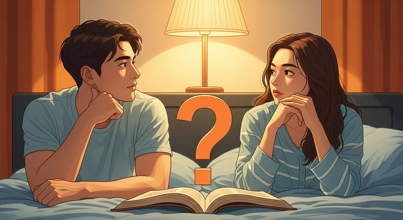 Hình ảnh một cặp đôi đang nằm ngủ trên chiếc giường được bài trí theo phong thủy, ánh sáng dịu nhẹ, tạo cảm giác yên bình và hòa hợp.