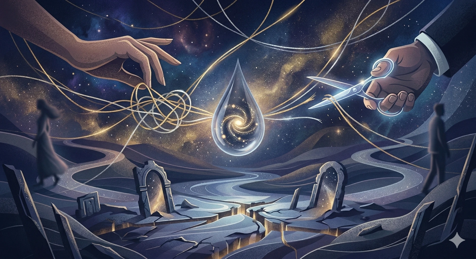 Một đôi bàn tay đang buông lơi, tượng trưng cho sự chia ly và vô phận, dù có thể đã từng có duyên.