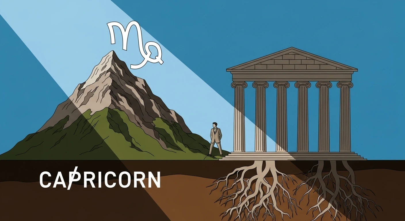 Người đàn ông Ma Kết với vẻ mặt kiên định, ánh mắt nhìn xa xăm, biểu tượng cho sự thực tế, tham vọng và là bờ vai vững chắc.