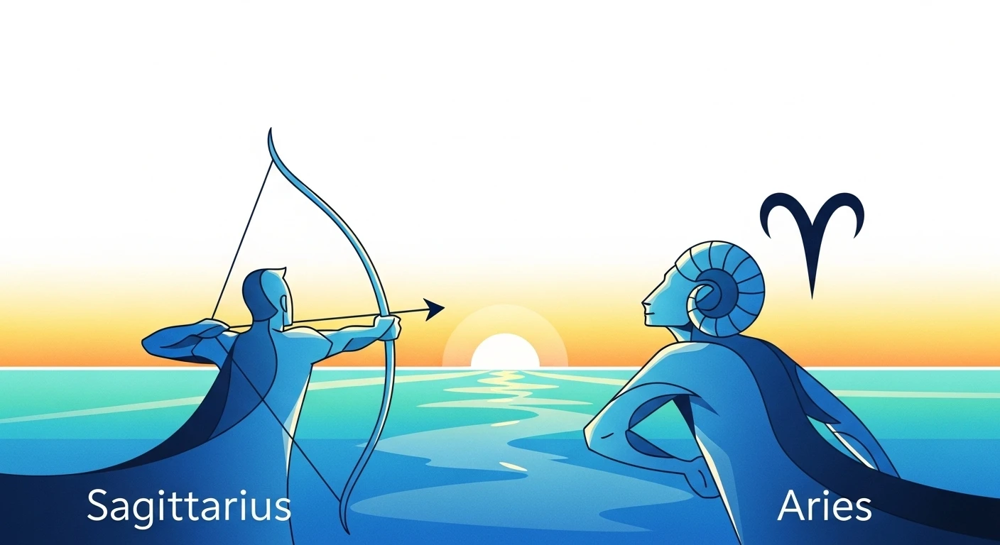 Cặp đôi Nhân Mã và Bạch Dương đang cùng nhau leo núi, thể hiện tinh thần phiêu lưu, lạc quan và sự hỗ trợ lẫn nhau trong mọi thử thách.