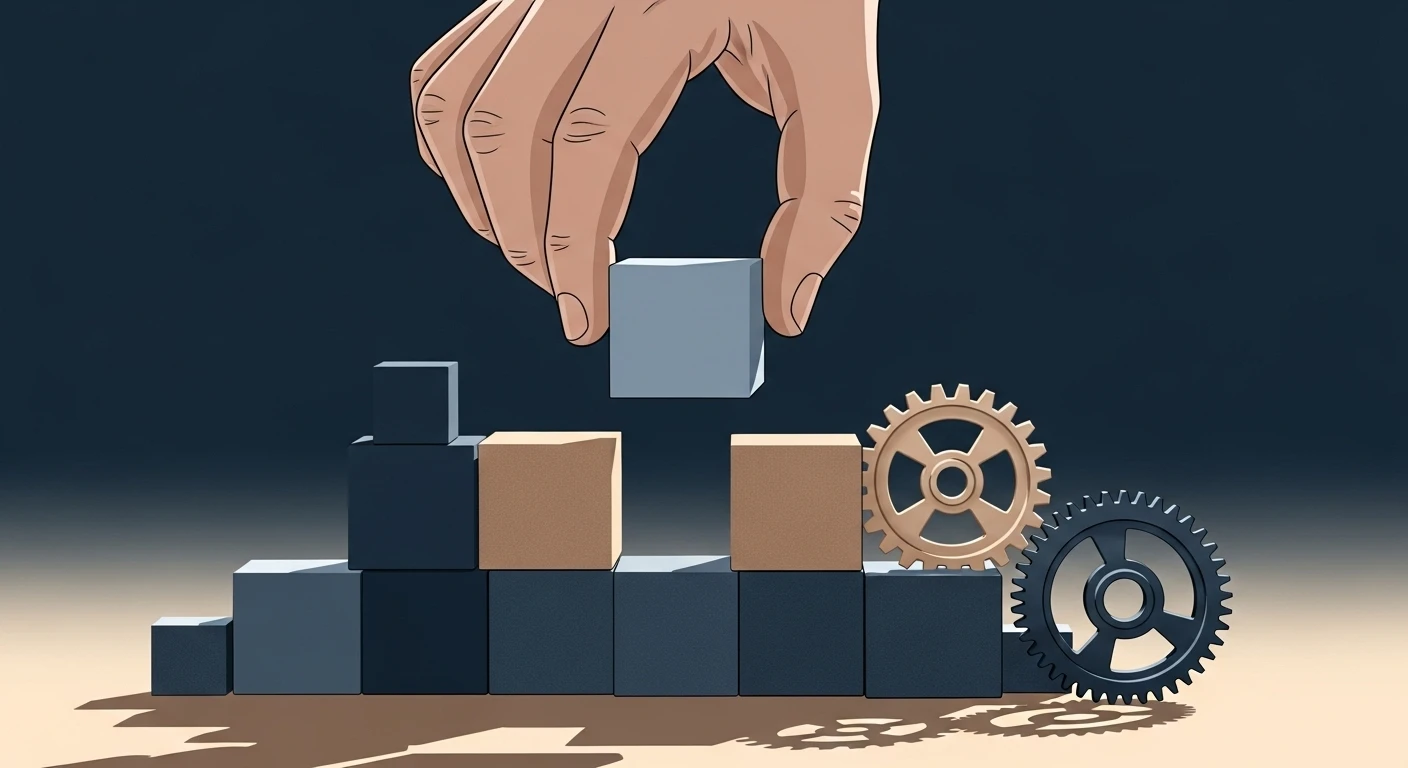 Hai người đang dựng một khối kiến trúc vững chắc từ các mảnh ghép, tượng trưng cho sự hợp tác và kiến tạo trong mối quan hệ của người số 4.