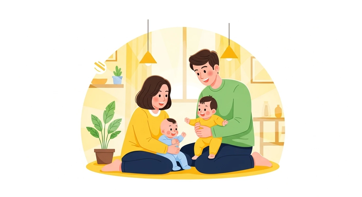 Một bàn tay người lớn nhẹ nhàng nắm bàn tay nhỏ xíu của em bé, tượng trưng cho sự gắn kết thiêng liêng giữa cha mẹ và con cái. Ánh sáng ấm áp và dịu dàng.