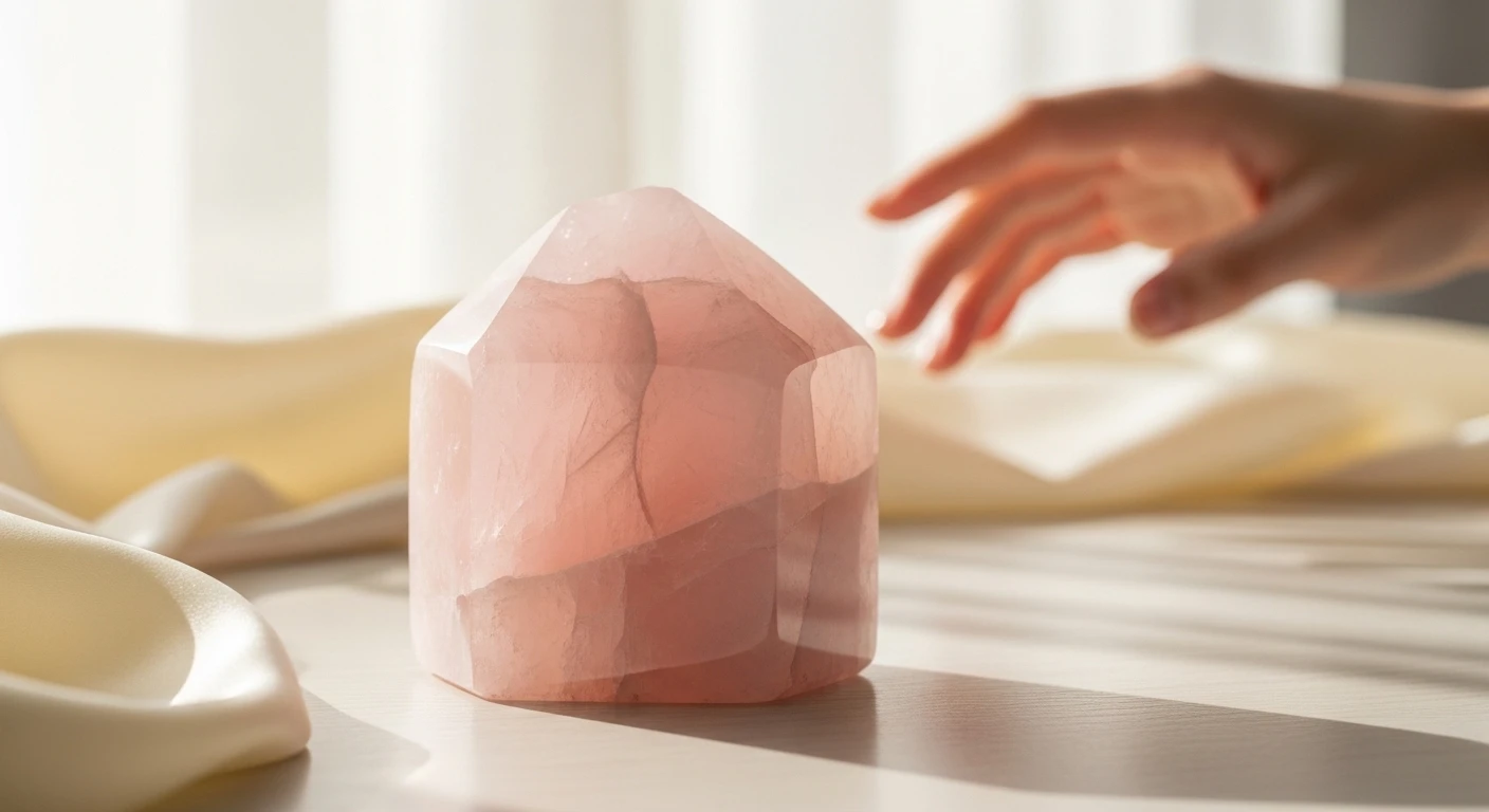 Một cặp vịt uyên ương bằng sứ đặt cạnh nhau, biểu tượng của tình yêu đôi lứa và sự chung thủy trong phong thủy cầu duyên. Phông nền mờ ảo, ấm áp.