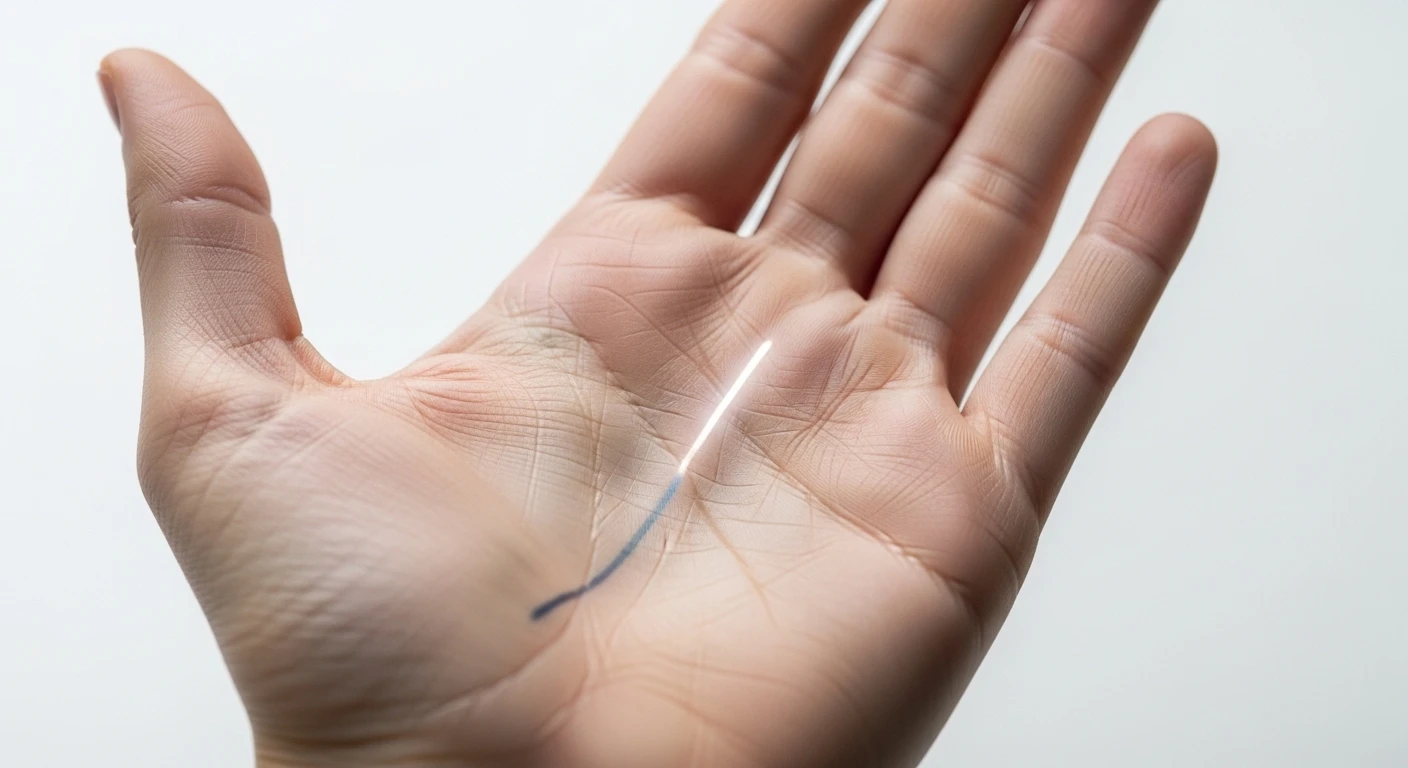 Bàn tay với các đường chỉ tay rõ nét, đặc biệt là đường Tâm Đạo, tượng trưng cho tình duyên và hôn nhân