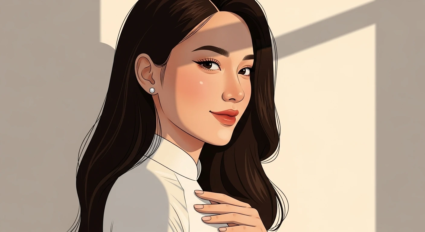 Một người phụ nữ đang mỉm cười, nốt ruồi nhỏ trên má hoặc môi tạo điểm nhấn, thể hiện sự tự tin và quyến rũ. Ánh sáng mềm mại, tập trung vào biểu cảm.