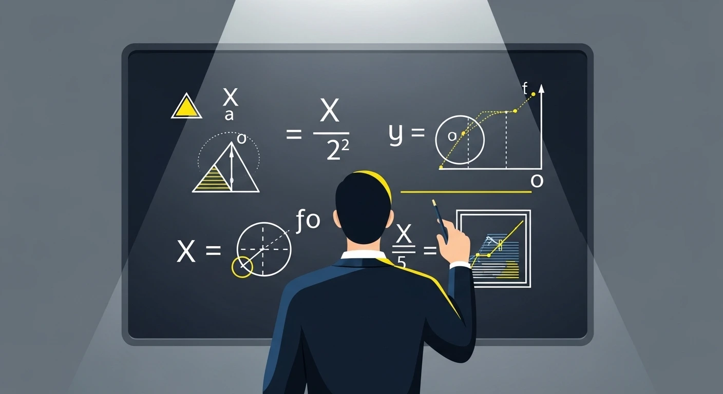 Hình ảnh một người đang dùng máy tính để tính toán các con số, bên cạnh là biểu đồ bát quái và các ký hiệu phong thủy, tượng trưng cho việc phân tích sim số.