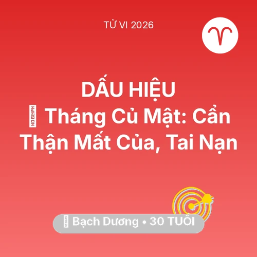 Vận hạn Bạch Dương sinh năm 1996 trong năm (2026): 🛑 Tháng Củ Mật: Bạch Dương Cẩn Thận Mất Của, Tai Nạn