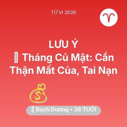 Vận hạn Bạch Dương sinh năm 1988 trong năm (2026): 🛑 Tháng Củ Mật: Bạch Dương Cẩn Thận Mất Của, Tai Nạn