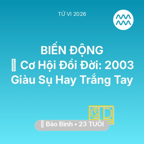 Xem tử vi Bảo Bình sinh năm 2003 : 💰 Cơ Hội Đổi Đời: Bảo Bình 2003 Giàu Sụ Hay Trắng Tay