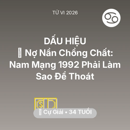 Tử vi Cự Giải sinh năm 1992 trong năm 2026: 💸 Nợ Nần Chồng Chất: Nam Mạng Cự Giải 1992 Phải Làm Sao Để Thoát