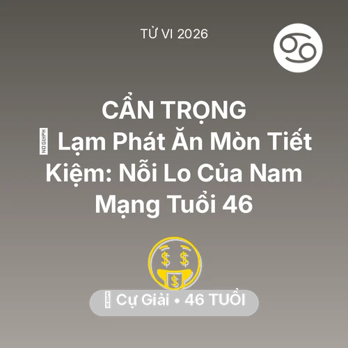 Vận hạn Cự Giải sinh năm 1980 trong năm (2026): 💸 Lạm Phát Ăn Mòn Tiết Kiệm: Nỗi Lo Của Nam Mạng Cự Giải Tuổi 46
