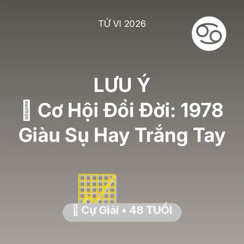 Vận hạn Cự Giải sinh năm 1978 trong năm (2026): 💰 Cơ Hội Đổi Đời: Cự Giải 1978 Giàu Sụ Hay Trắng Tay