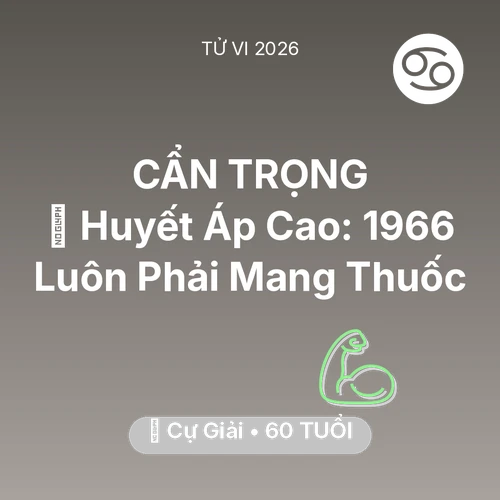 Tử vi Cự Giải sinh năm 1966 trong năm 2026: 🩸 Huyết Áp Cao: Cự Giải 1966 Luôn Phải Mang Thuốc
