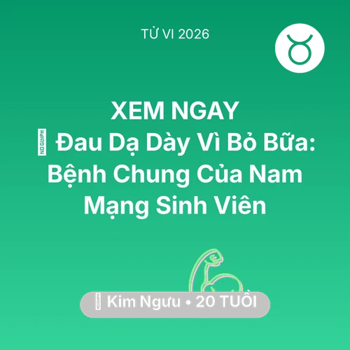 Vận hạn Kim Ngưu sinh năm 2006 trong năm (2026): 🤕 Đau Dạ Dày Vì Bỏ Bữa: Bệnh Chung Của Nam Mạng Kim Ngưu Sinh Viên