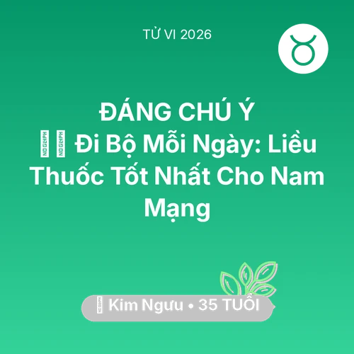 Tử vi Kim Ngưu sinh năm 1991 trong năm 2026: 🏃‍♂️ Đi Bộ Mỗi Ngày: Liều Thuốc Tốt Nhất Cho Nam Mạng Kim Ngưu