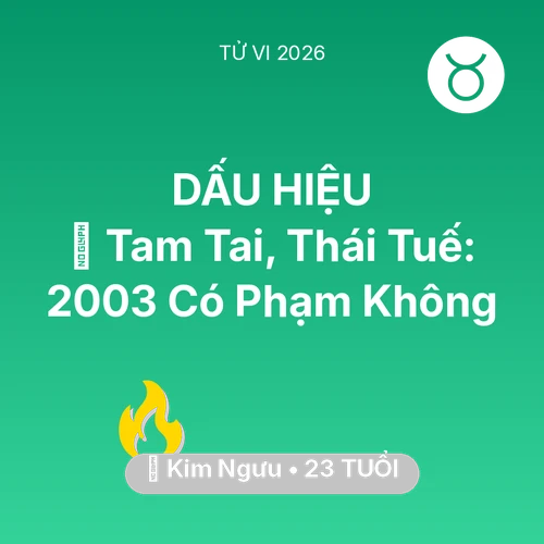 Tử vi Kim Ngưu sinh năm 2003 trong năm 2026: 👹 Tam Tai, Thái Tuế: Kim Ngưu 2003 Có Phạm Không