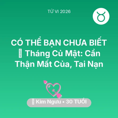 Vận hạn Kim Ngưu sinh năm 1996 trong năm (2026): 🛑 Tháng Củ Mật: Kim Ngưu Cẩn Thận Mất Của, Tai Nạn