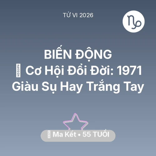 Tử vi Ma Kết sinh năm 1971 trong năm 2026: 💰 Cơ Hội Đổi Đời: Ma Kết 1971 Giàu Sụ Hay Trắng Tay