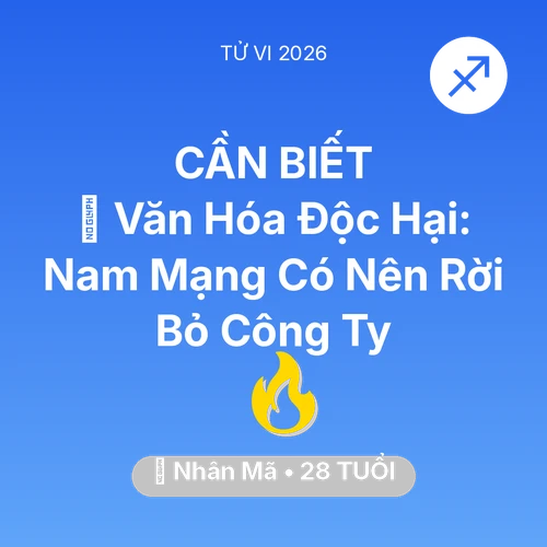 Tử vi Nhân Mã sinh năm 1998 trong năm 2026: 🛑 Văn Hóa Độc Hại: Nam Mạng Nhân Mã Có Nên Rời Bỏ Công Ty