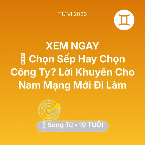 Tử vi Song Tử sinh năm 2007 trong năm 2026: 💼 Chọn Sếp Hay Chọn Công Ty? Lời Khuyên Cho Nam Mạng Song Tử Mới Đi Làm