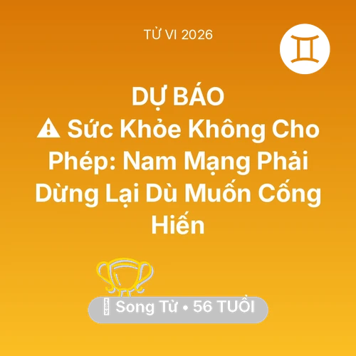 Tử vi Song Tử sinh năm 1970 trong năm 2026: ⚠️ Sức Khỏe Không Cho Phép: Nam Mạng Song Tử Phải Dừng Lại Dù Muốn Cống Hiến