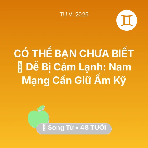Xem tử vi Song Tử sinh năm 1978 Nam Mạng: 🥶 Dễ Bị Cảm Lạnh: Nam Mạng Song Tử Cần Giữ Ấm Kỹ