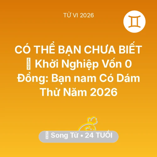 Vận hạn Song Tử sinh năm 2002 trong năm (2026): 🚀 Khởi Nghiệp Vốn 0 Đồng: Bạn nam Song Tử Có Dám Thử Năm 2026
