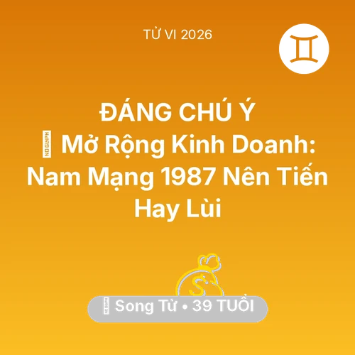 Vận hạn Song Tử sinh năm 1987 trong năm (2026): 🏭 Mở Rộng Kinh Doanh: Nam Mạng Song Tử 1987 Nên Tiến Hay Lùi