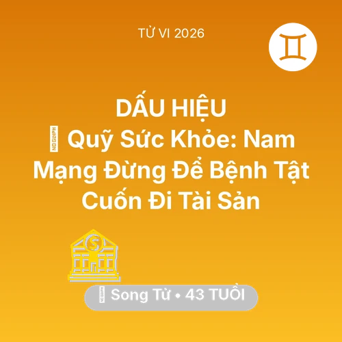 Tử vi Song Tử sinh năm 1983 trong năm 2026: 🏥 Quỹ Sức Khỏe: Nam Mạng Song Tử Đừng Để Bệnh Tật Cuốn Đi Tài Sản