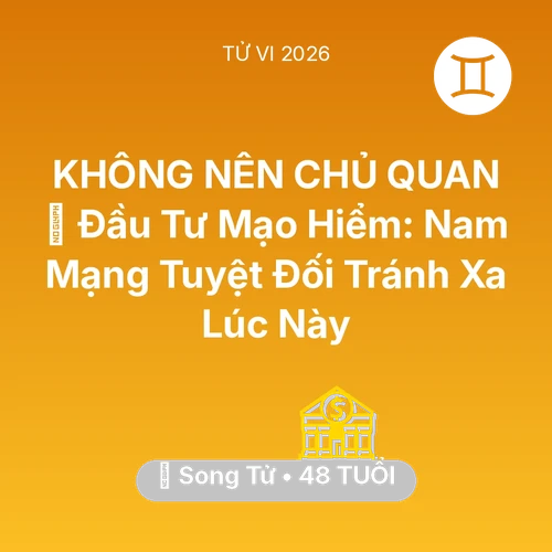 Vận hạn Song Tử sinh năm 1978 trong năm (2026): 📉 Đầu Tư Mạo Hiểm: Nam Mạng Song Tử Tuyệt Đối Tránh Xa Lúc Này