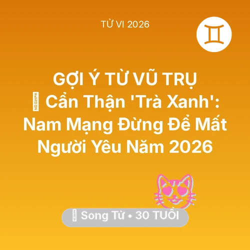 Vận hạn Song Tử sinh năm 1996 trong năm (2026): 🚫 Cẩn Thận 'Trà Xanh': Nam Mạng Song Tử Đừng Để Mất Người Yêu Năm 2026