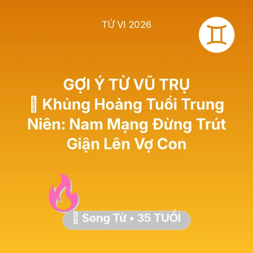 Tử vi Song Tử sinh năm 1991 trong năm 2026: 📉 Khủng Hoảng Tuổi Trung Niên: Nam Mạng Song Tử Đừng Trút Giận Lên Vợ Con