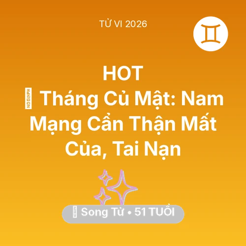 Tử vi Song Tử sinh năm 1975 trong năm 2026: 🛑 Tháng Củ Mật: Nam Mạng Song Tử Cẩn Thận Mất Của, Tai Nạn