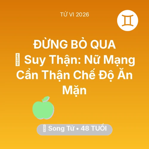 Tử vi Song Tử sinh năm 1978 trong năm 2026: 📉 Suy Thận: Nữ Mạng Song Tử Cẩn Thận Chế Độ Ăn Mặn