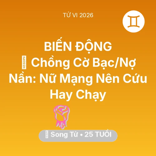 Vận hạn Song Tử sinh năm 2001 trong năm (2026): 🆘 Chồng Cờ Bạc/Nợ Nần: Nữ Mạng Song Tử Nên Cứu Hay Chạy