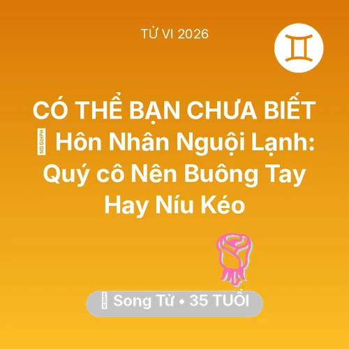Tử vi Song Tử sinh năm 1991 trong năm 2026: 🏚️ Hôn Nhân Nguội Lạnh: Quý cô Song Tử Nên Buông Tay Hay Níu Kéo