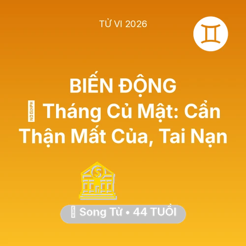 Tử vi Song Tử sinh năm 1982 trong năm 2026: 🛑 Tháng Củ Mật: Song Tử Cẩn Thận Mất Của, Tai Nạn