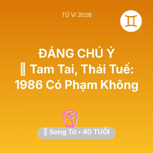 Tử vi Song Tử sinh năm 1986 trong năm 2026: 👹 Tam Tai, Thái Tuế: Song Tử 1986 Có Phạm Không