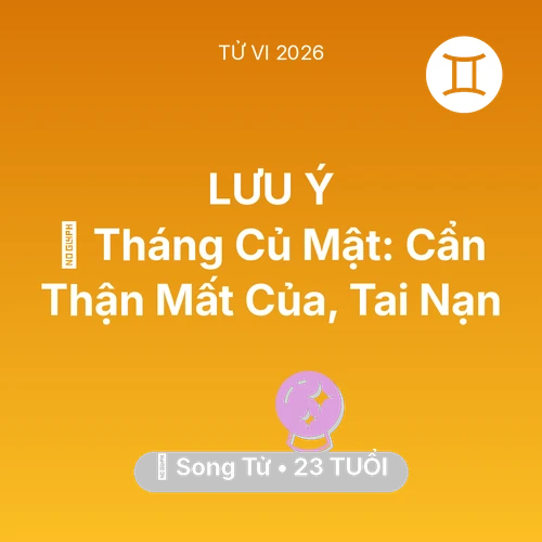 Xem tử vi Song Tử sinh năm 2003 : 🛑 Tháng Củ Mật: Song Tử Cẩn Thận Mất Của, Tai Nạn