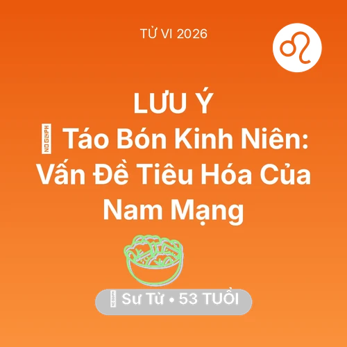 Tử vi Sư Tử sinh năm 1973 trong năm 2026: 🆘 Táo Bón Kinh Niên: Vấn Đề Tiêu Hóa Của Nam Mạng Sư Tử