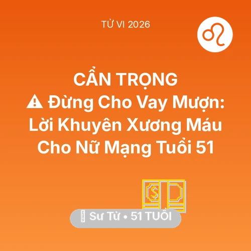 Xem tử vi Sư Tử sinh năm 1975 Nữ Mạng: ⚠️ Đừng Cho Vay Mượn: Lời Khuyên Xương Máu Cho Nữ Mạng Sư Tử Tuổi 51