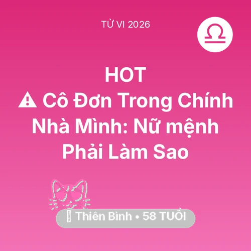 Vận hạn Thiên Bình sinh năm 1968 trong năm (2026): ⚠️ Cô Đơn Trong Chính Nhà Mình: Nữ mệnh Thiên Bình Phải Làm Sao