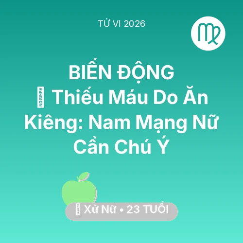 Tử vi Xử Nữ sinh năm 2003 trong năm 2026: 🩸 Thiếu Máu Do Ăn Kiêng: Nam Mạng Xử Nữ Nữ Cần Chú Ý