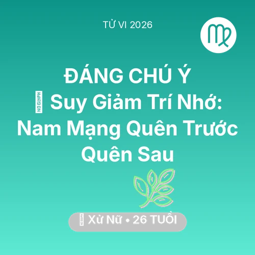 Tử vi Xử Nữ sinh năm 2000 trong năm 2026: 🧠 Suy Giảm Trí Nhớ: Nam Mạng Xử Nữ Quên Trước Quên Sau
